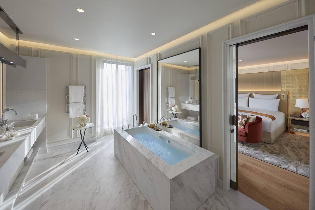 parisian apartment bathroom and bedroom